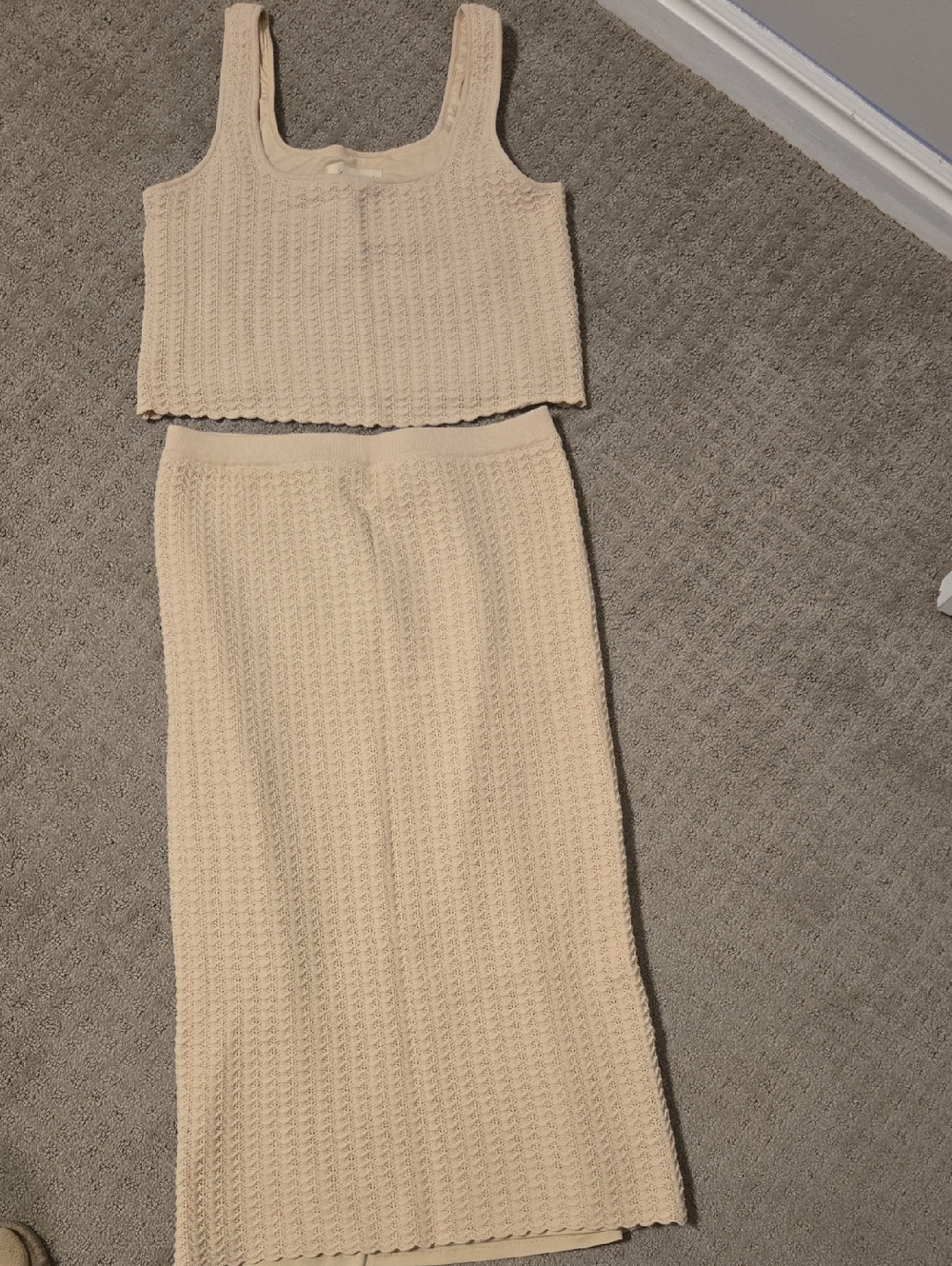 Marled Cream Knit Two-Piece Midi Skirt Set